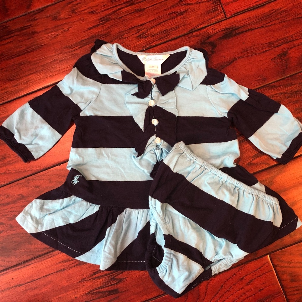 Ralph Lauren Light Blue and Navy Striped Dress Set